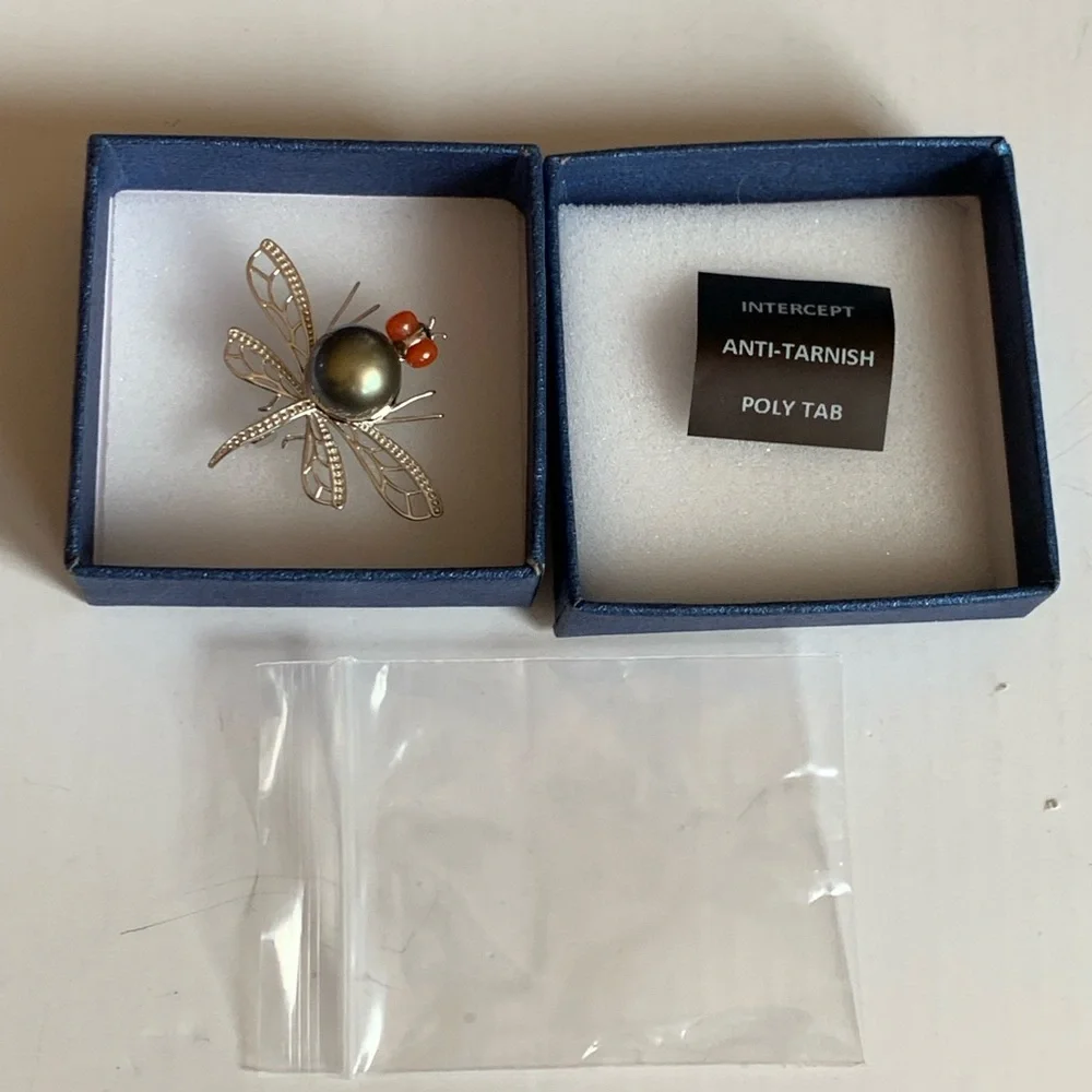Tahitian Pearl & Red Jade Dragonfly Pendant/Brooch